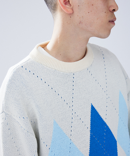 417 EDIFICE（フォーワンセブンエディフィス）の「ARGYLE KNIT / アーガイルニット（ニット/セーター・メンズ・グレー/ブルー系その他/パープル・MEDIUM/LARGE）」の20枚目の写真