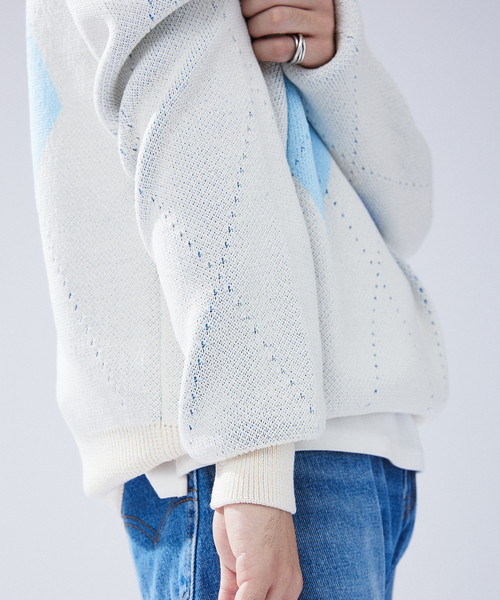 417 EDIFICE（フォーワンセブンエディフィス）の「ARGYLE KNIT / アーガイルニット（ニット/セーター・メンズ・グレー/ブルー系その他/パープル・MEDIUM/LARGE）」の21枚目の写真