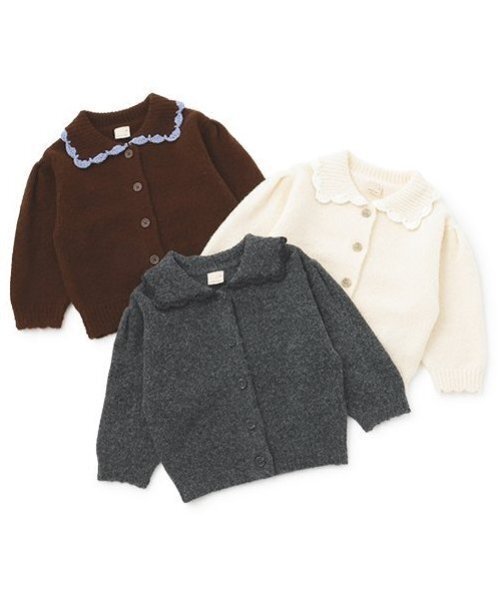 petit main（プティマイン）の「【リンク】衿ニットカーディガン(キッズ)（カーディガン/ボレロ・キッズ・アイボリー/ブラウン/チャコール・S/M/L）」の8枚目の写真