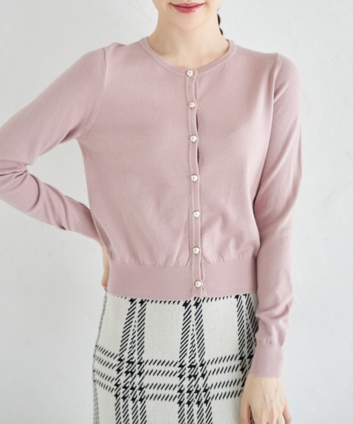 にき 吸湿発熱＆しっとり保湿シアバター加工♪フラワー釦ニットカーディガン