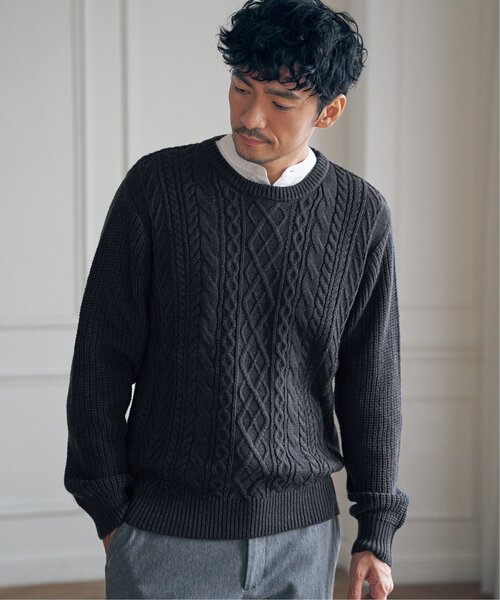 ikka（イッカ）の「アランケーブル抗菌リサイクルニット（ニット/セーター・メンズ・オフホワイト/チャコールグレー/ワイン/ネイビー・S/M/L/XL）」の8枚目の写真