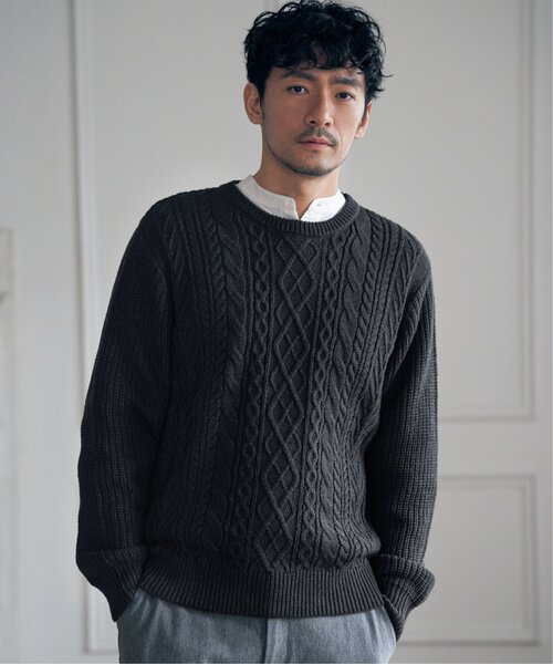 ikka（イッカ）の「アランケーブル抗菌リサイクルニット（ニット/セーター・メンズ・オフホワイト/チャコールグレー/ワイン/ネイビー・S/M/L/XL）」の9枚目の写真