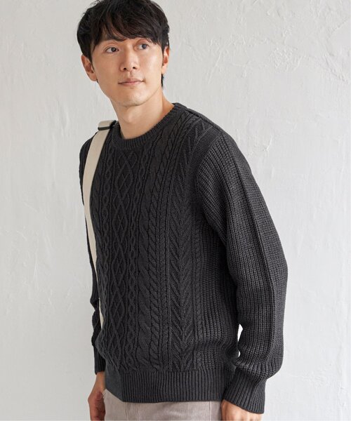 ikka（イッカ）の「アランケーブル抗菌リサイクルニット（ニット/セーター・メンズ・オフホワイト/チャコールグレー/ワイン/ネイビー・S/M/L/XL）」の11枚目の写真