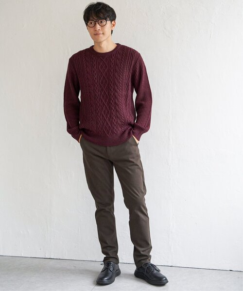 ikka（イッカ）の「アランケーブル抗菌リサイクルニット（ニット/セーター・メンズ・オフホワイト/チャコールグレー/ワイン/ネイビー・S/M/L/XL）」の19枚目の写真