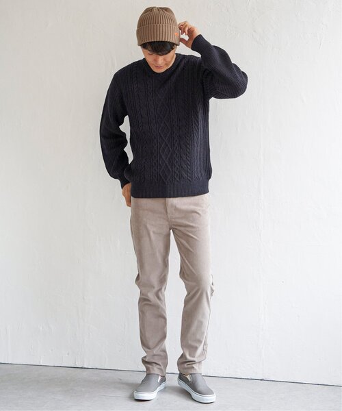 ikka（イッカ）の「アランケーブル抗菌リサイクルニット（ニット/セーター・メンズ・オフホワイト/チャコールグレー/ワイン/ネイビー・S/M/L/XL）」の21枚目の写真