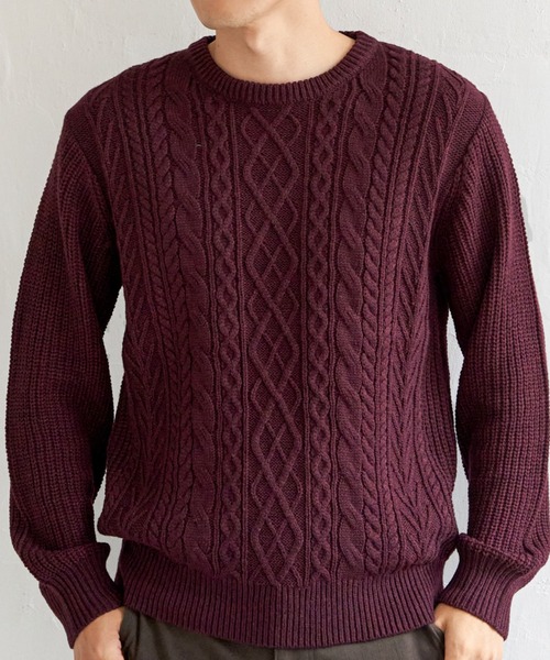 ikka（イッカ）の「アランケーブル抗菌リサイクルニット（ニット/セーター・メンズ・オフホワイト/チャコールグレー/ワイン/ネイビー・S/M/L/XL）」の4枚目の写真