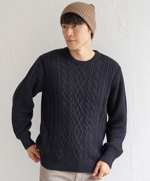 ikka（イッカ）の「アランケーブル抗菌リサイクルニット（ニット/セーター・メンズ・オフホワイト/チャコールグレー/ワイン/ネイビー・S/M/L/XL）」の6枚目の写真