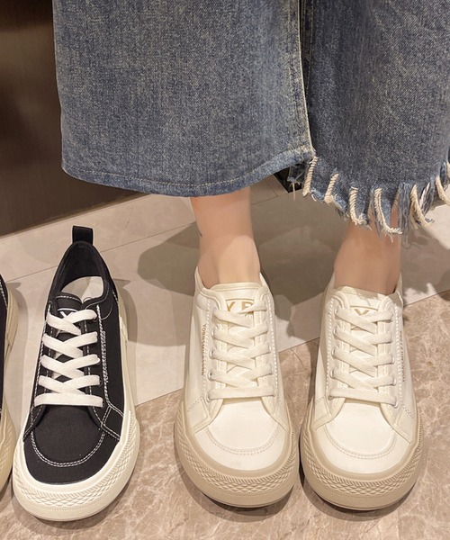 Lace Ladies（レースレディース）の「レースアップ 厚底 ステッチ キャンバス スニーカー（スニーカー・レディース・ブラック/アイボリー・22.5cm/23cm/23.5cm/24cm/24.5cm/25cm）」の6枚目の写真