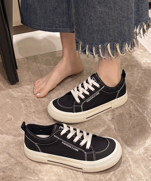 Lace Ladies（レースレディース）の「レースアップ 厚底 ステッチ キャンバス スニーカー（スニーカー・レディース・ブラック/アイボリー・22.5cm/23cm/23.5cm/24cm/24.5cm/25cm）」の8枚目の写真