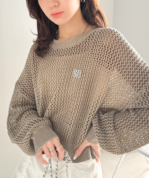 mily bilet(ミウィビレット)の「【mily bilet】絶妙な透け感が魅力!綿100%ブローチ付きストーンウォッシュメッシュニット(プルオーバー)(ニット/セーター・レディース・ブラック/ネイビー/ベージュ・X-LARGE/SMALL/MEDIUM/LARGE)」の13枚目の写真