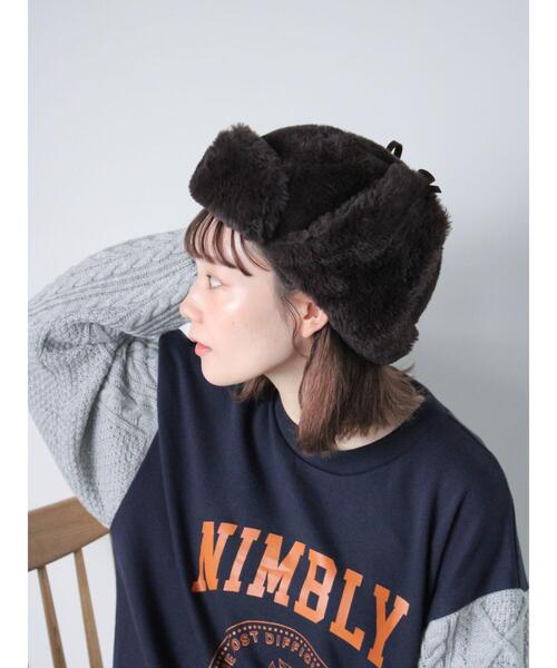 ehka sopo（エヘカソポ）の「ボアフライトキャップ（ハット・レディース・チャコールグレー/キナリ/グレー・F）」の3枚目の写真