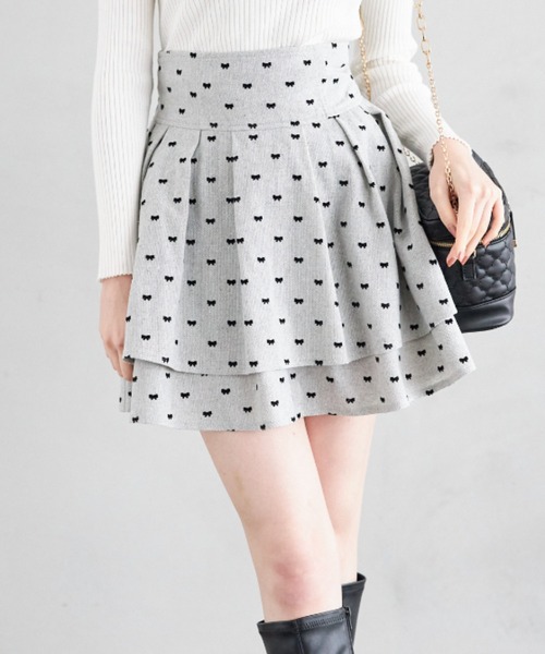リボンフロッキーミニスカパン(スカート)|tocco closet(トッコ クローゼット)