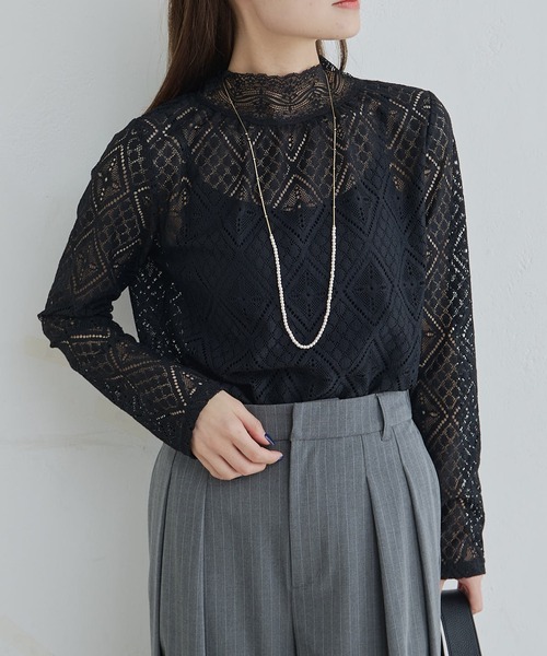 PUAL CE CIN（ピュアルセシン）の「ストレッチレースハイネックカットソー（Tシャツ/カットソー・レディース・オフホワイト/ブラック・FREE）」の13枚目の写真