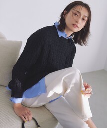 【Oggi3月号掲載/洗える】コットンギマ ケーブル ニット