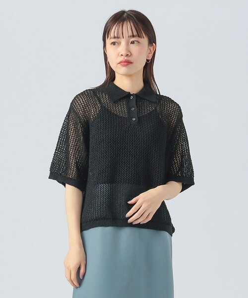 BEAMS HEART(ビームスハート)の「メッシュ ニットポロ(ポロシャツ・レディース・ホワイト系その他5/オレンジ/ブラック・FREE)」の6枚目の写真