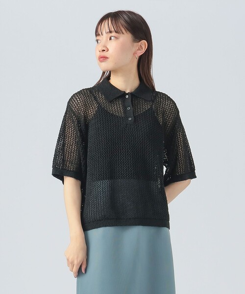BEAMS HEART(ビームスハート)の「メッシュ ニットポロ(ポロシャツ・レディース・ホワイト系その他5/オレンジ/ブラック・FREE)」の7枚目の写真