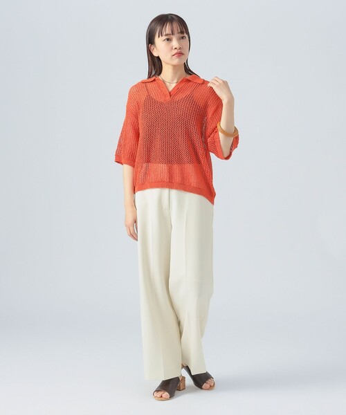 BEAMS HEART(ビームスハート)の「メッシュ ニットポロ(ポロシャツ・レディース・ホワイト系その他5/オレンジ/ブラック・FREE)」の9枚目の写真