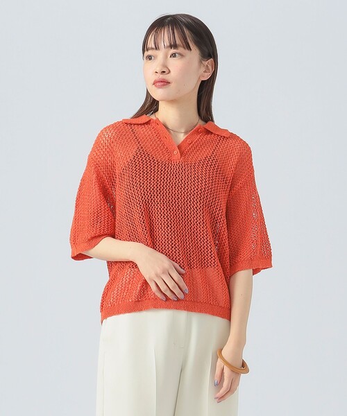 BEAMS HEART(ビームスハート)の「メッシュ ニットポロ(ポロシャツ・レディース・ホワイト系その他5/オレンジ/ブラック・FREE)」の10枚目の写真