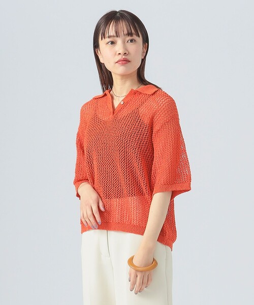 BEAMS HEART(ビームスハート)の「メッシュ ニットポロ(ポロシャツ・レディース・ホワイト系その他5/オレンジ/ブラック・FREE)」の11枚目の写真