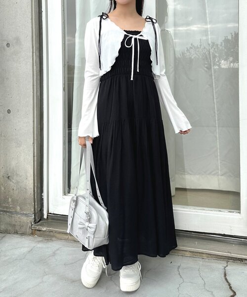 OLIVE des OLIVE(オリーブデオリーブ)の「肩リボンシャーリングキャミワンピ(ワンピース・レディース・イエロー/ブラック/オフホワイト/チェック・SMALL/MEDIUM)」の17枚目の写真