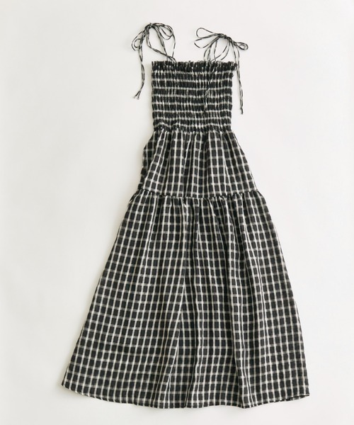 OLIVE des OLIVE(オリーブデオリーブ)の「肩リボンシャーリングキャミワンピ(ワンピース・レディース・イエロー/ブラック/オフホワイト/チェック・SMALL/MEDIUM)」の6枚目の写真