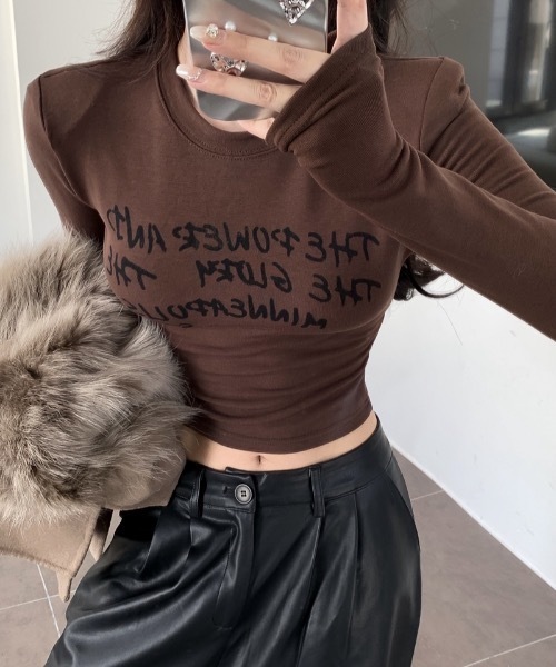 SHEPP(シープ)の「ショート丈 プリント ロンT(Tシャツ/カットソー・レディース・ブラック/グレー/ブラウン・M/L/S)」の8枚目の写真