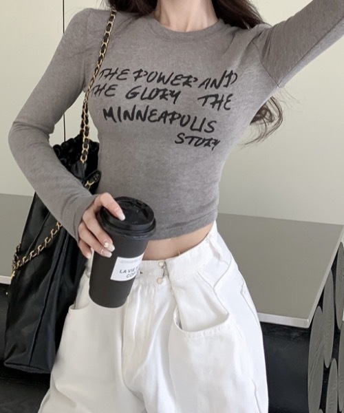 SHEPP(シープ)の「ショート丈 プリント ロンT(Tシャツ/カットソー・レディース・ブラック/グレー/ブラウン・M/L/S)」の5枚目の写真
