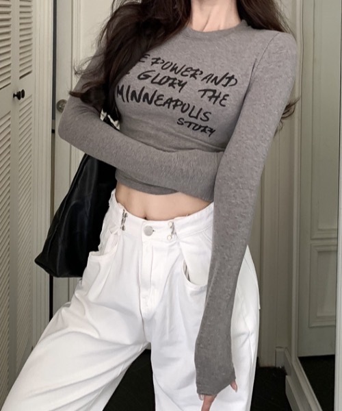 SHEPP(シープ)の「ショート丈 プリント ロンT(Tシャツ/カットソー・レディース・ブラック/グレー/ブラウン・M/L/S)」の10枚目の写真