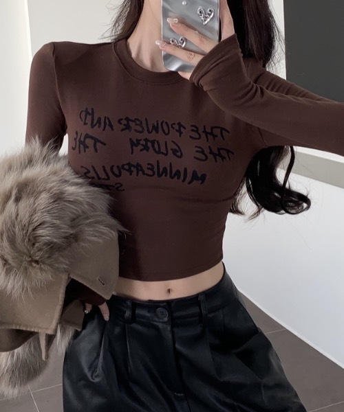 SHEPP(シープ)の「ショート丈 プリント ロンT(Tシャツ/カットソー・レディース・ブラック/グレー/ブラウン・M/L/S)」の11枚目の写真