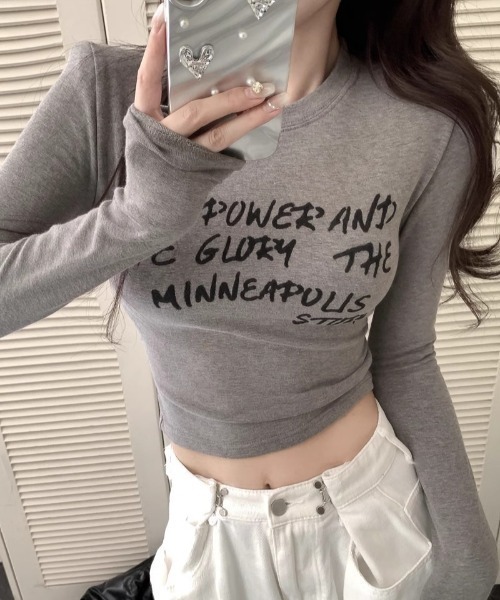 SHEPP(シープ)の「ショート丈 プリント ロンT(Tシャツ/カットソー・レディース・ブラック/グレー/ブラウン・M/L/S)」の9枚目の写真