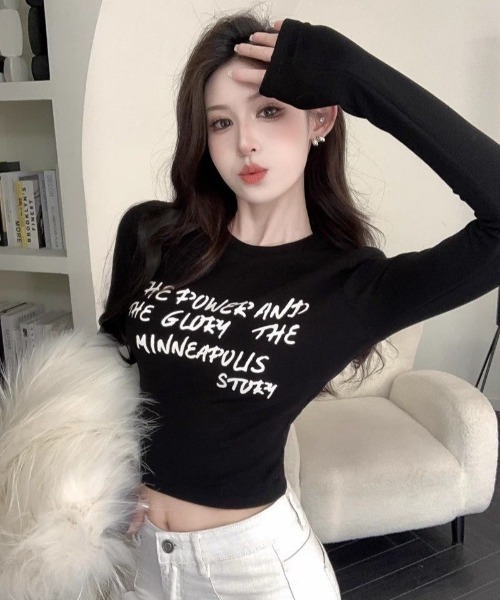 SHEPP(シープ)の「ショート丈 プリント ロンT(Tシャツ/カットソー・レディース・ブラック/グレー/ブラウン・M/L/S)」の14枚目の写真