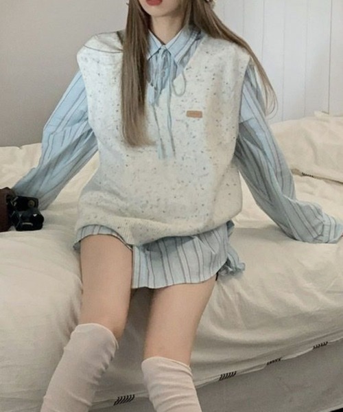 almo(アルモ)の「SH ネックリボンストライプシャツ(se)(シャツ/ブラウス・レディース・ブルー・FREE)」の12枚目の写真