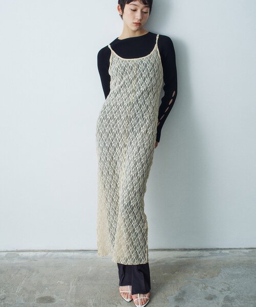 CODE A(コードエー)の「stretch lace cami dress(ワンピース・レディース・パープル/ホワイト/ライトイエロー系・00)」の1枚目の写真