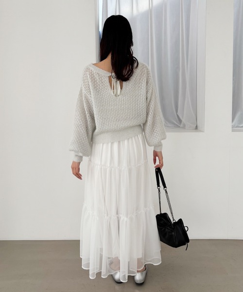 Heather(ヘザー)の「シアーティアードフリルロングスカート 323287(スカート・レディース・オフホワイト/ブラック/ドット・FREE)」の16枚目の写真