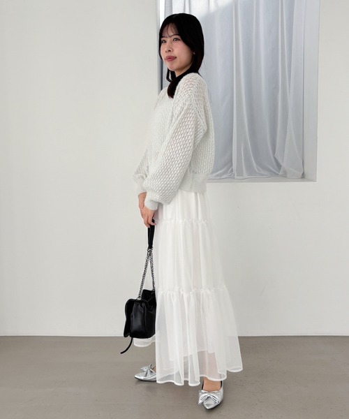 Heather(ヘザー)の「シアーティアードフリルロングスカート 323287(スカート・レディース・オフホワイト/ブラック/ドット・FREE)」の18枚目の写真