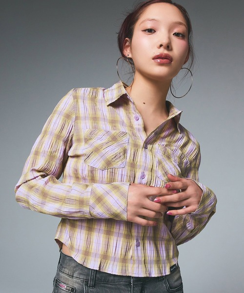 ブラウス シャツ SHIRRED PLAID SHIRT レディース SHIRRED PLAID SHIRT（シャツ/ブラウス）｜X-girl（エックス