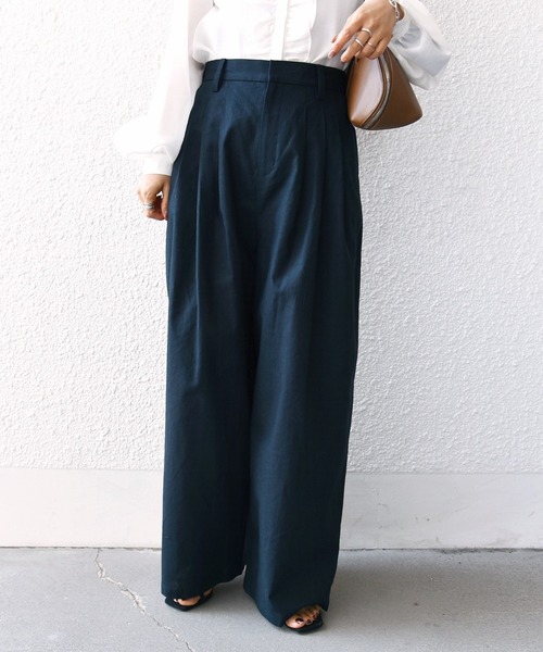 SHIPS.me(シップスミー)の「【ZOZO限定】SHIPS.me:綿麻 3タック ワイド パンツ(その他パンツ・レディース・ネイビー/カーキ/ライトブルー/ブラウン・XXL-Short/XL-Regular/XL-Short/M-Regular/M-Short/S-Regular/S-Short/XXL-Regular/L-Regular/L-Short)」の4枚目の写真