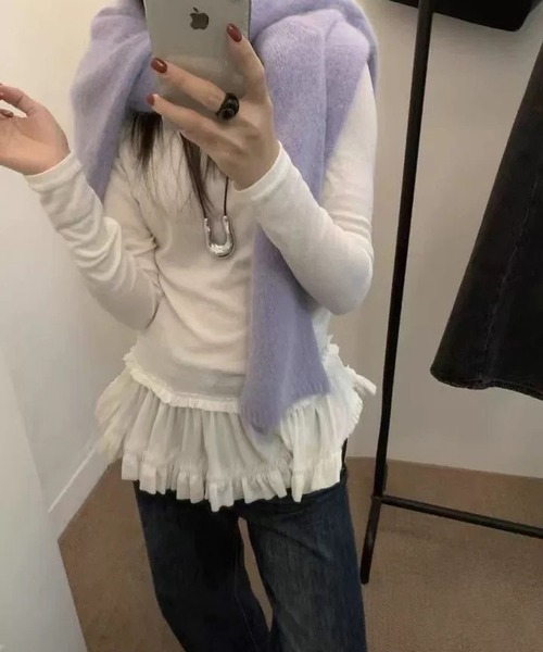 MEMECLE（メメクル）の「【 MEMECLE / メメクル 】シースルー 裾フリルレイヤード カットソー（Tシャツ/カットソー・レディース・ホワイト/ブラック・L/M/S）」の6枚目の写真