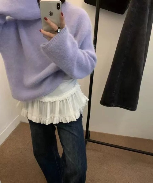MEMECLE（メメクル）の「【 MEMECLE / メメクル 】シースルー 裾フリルレイヤード カットソー（Tシャツ/カットソー・レディース・ホワイト/ブラック・L/M/S）」の8枚目の写真