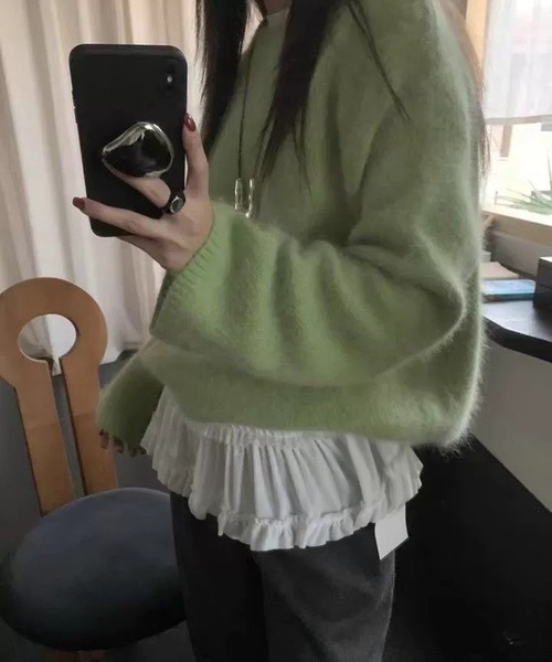 MEMECLE（メメクル）の「【 MEMECLE / メメクル 】シースルー 裾フリルレイヤード カットソー（Tシャツ/カットソー・レディース・ホワイト/ブラック・L/M/S）」の10枚目の写真