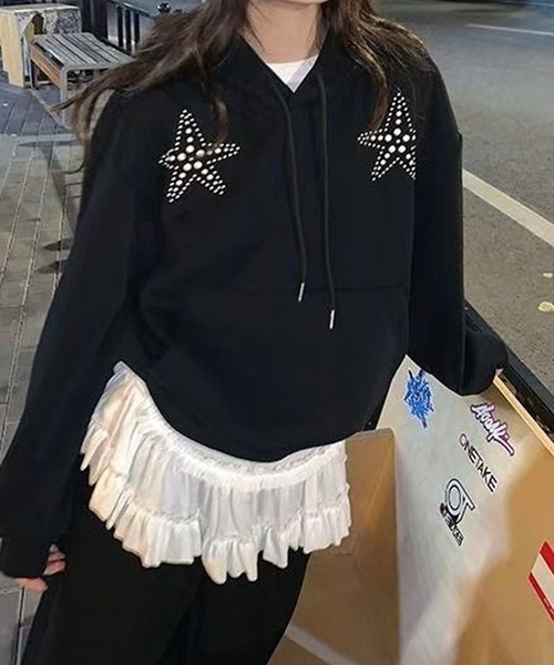 MEMECLE（メメクル）の「【 MEMECLE / メメクル 】シースルー 裾フリルレイヤード カットソー（Tシャツ/カットソー・レディース・ホワイト/ブラック・L/M/S）」の15枚目の写真