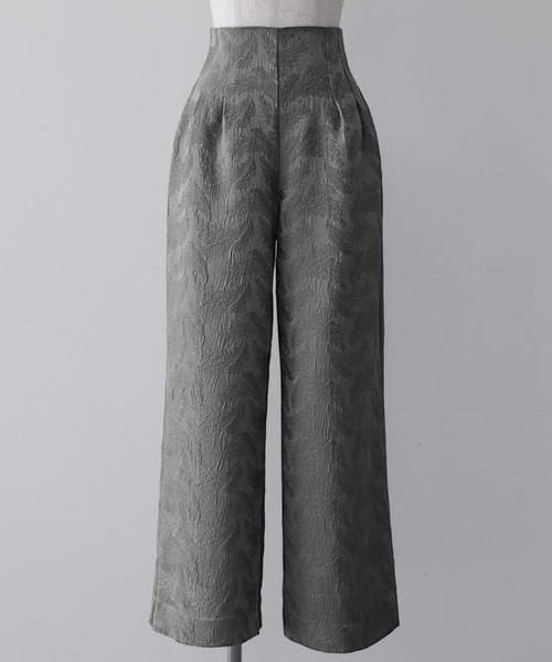 フェザー柄ジャガードペプラム セットアップ 結婚式 パンツドレス