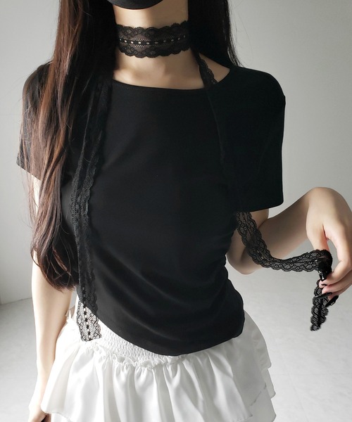 新品タグ付 ダーリッチ レースチョーカーコンパクトTシャツ ブラック F Darich - 新品タグ付 ブラック ダーリッチ レースチョーカー