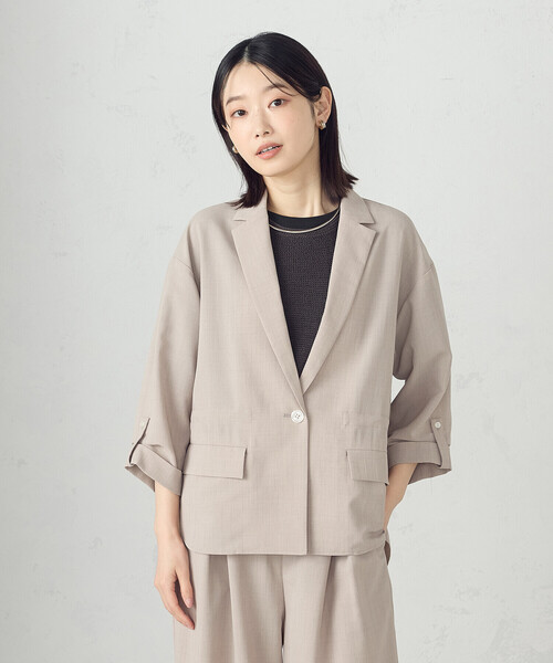 COMME CA ベージュ 麻半袖テーラードジャケット COMME CA ISM ジャケット テーラードジャケット 「UVカット