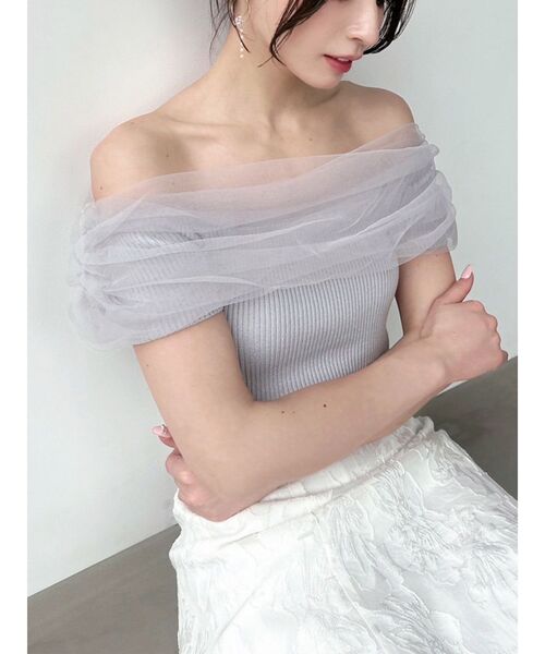 RESEXXY（リゼクシー）の「シアーコンビオフショルニット（ニット/セーター・レディース・ブラック/ホワイト/ブルー/ピンク・FREE）」の3枚目の写真