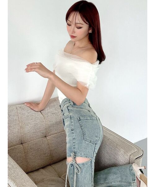 RESEXXY（リゼクシー）の「シアーコンビオフショルニット（ニット/セーター・レディース・ブラック/ホワイト/ブルー/ピンク・FREE）」の12枚目の写真