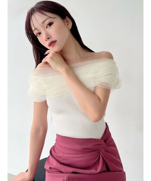 RESEXXY（リゼクシー）の「シアーコンビオフショルニット（ニット/セーター・レディース・ブラック/ホワイト/ブルー/ピンク・FREE）」の20枚目の写真