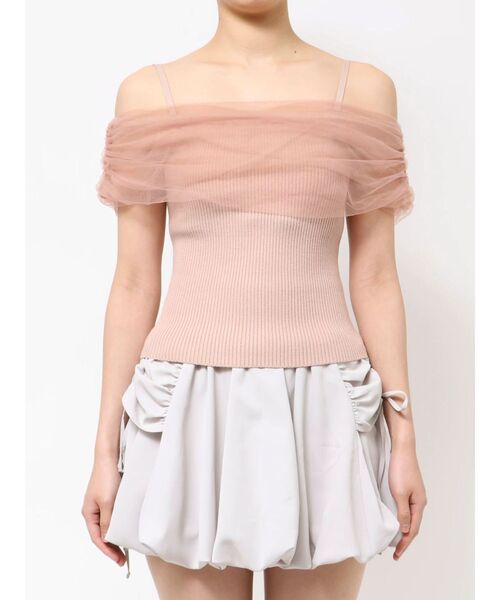 シアーコンビオフショルニット&バックリボンデニム シアーコンビオフショルニット&バックリボンデニム