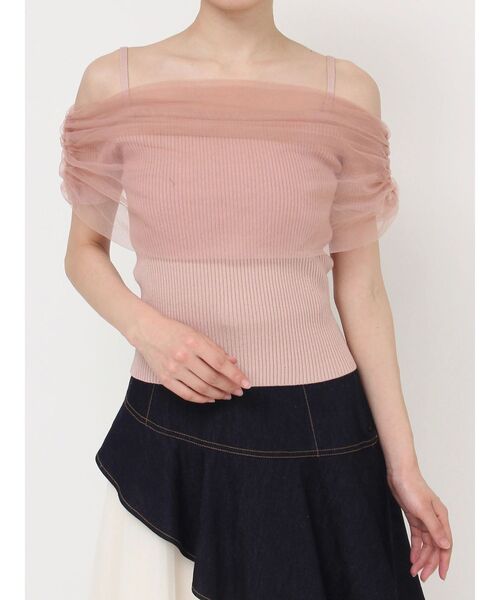 RESEXXY（リゼクシー）の「シアーコンビオフショルニット（ニット/セーター・レディース・ブラック/ホワイト/ブルー/ピンク・FREE）」の7枚目の写真