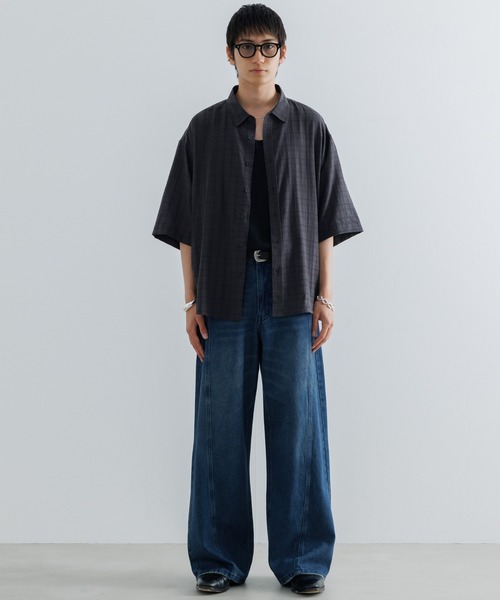 SINSS（シンス）の「Check sheer HS shirt / チェックシアーハーフスリーブシャツ（シャツ/ブラウス・メンズ・ブラック/チャコール/ブルー・SMALL/MEDIUM/LARGE）」の7枚目の写真